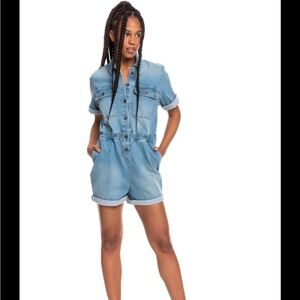 Roxy Denim Romper Left Behind Blue Women Large